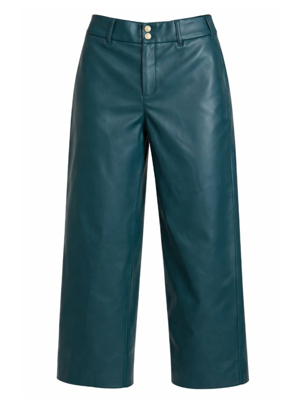 CHICOS Fly Front Faux Leather Wide-Leg Cropped Pants - Green - Size 1 (US 8)